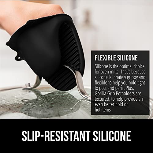 Gorilla Grip Heat And Slip Resistant Silicone Mini Potholders Mitts, Oven Mitt Gloves, Bpa-Free, Textured Design, Better Grip, Hot Plate Holder, Kitchen Finger Grips, Cooking, Waterproof 2 Set, Black #TOP3