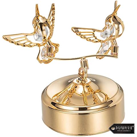 Matashi Valentine's Day Gift for Her - Music Box w Two Revolving Hummingbird Figurines Playing Calming Tune, 24K Gold Plated - Tabletop Showpiece for Living Room, Ideal Gift for Mom, Grandma, Daughter Cover