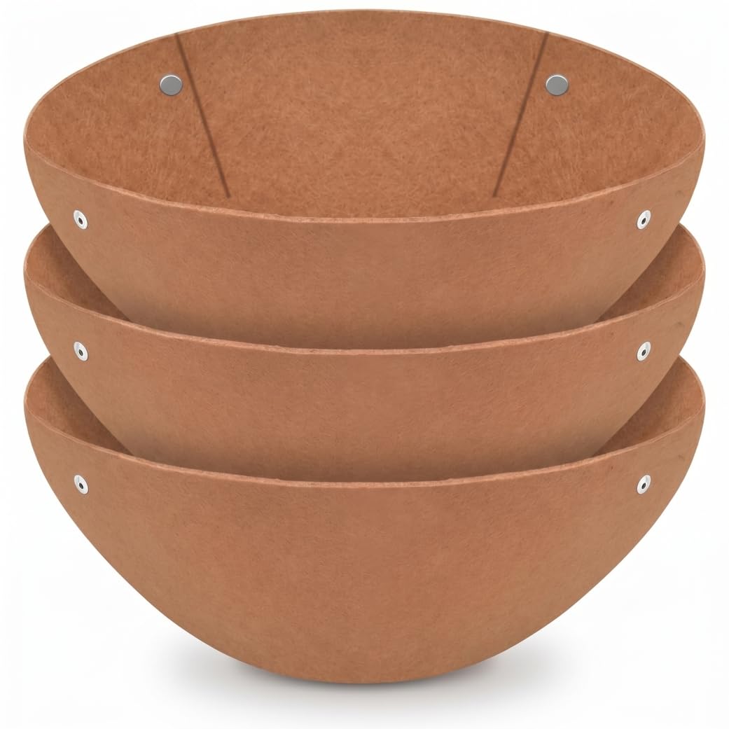 Sjfbebsy Hanging Basket Liners, 3-Pack Felt Fabric Planter Liners for 16inch Outdoor Hanging Metal Baskets Brown, Planter Inserts for Large Pots