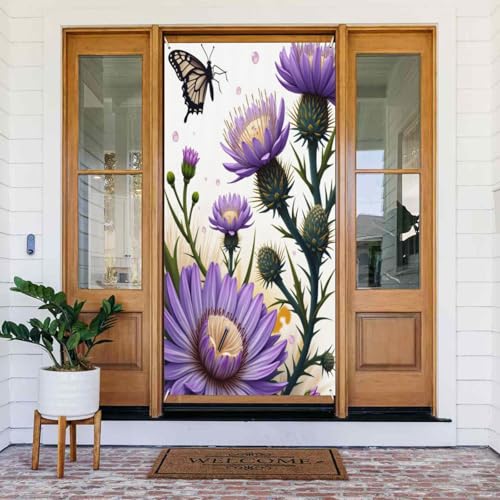 Cubiertas decorativas para puerta con estampado botánico clásico de lila n.º 51, decoración de pancarta de puerta para interiores y exteriores, primavera, verano, otoño, invierno, Halloween, Navidad