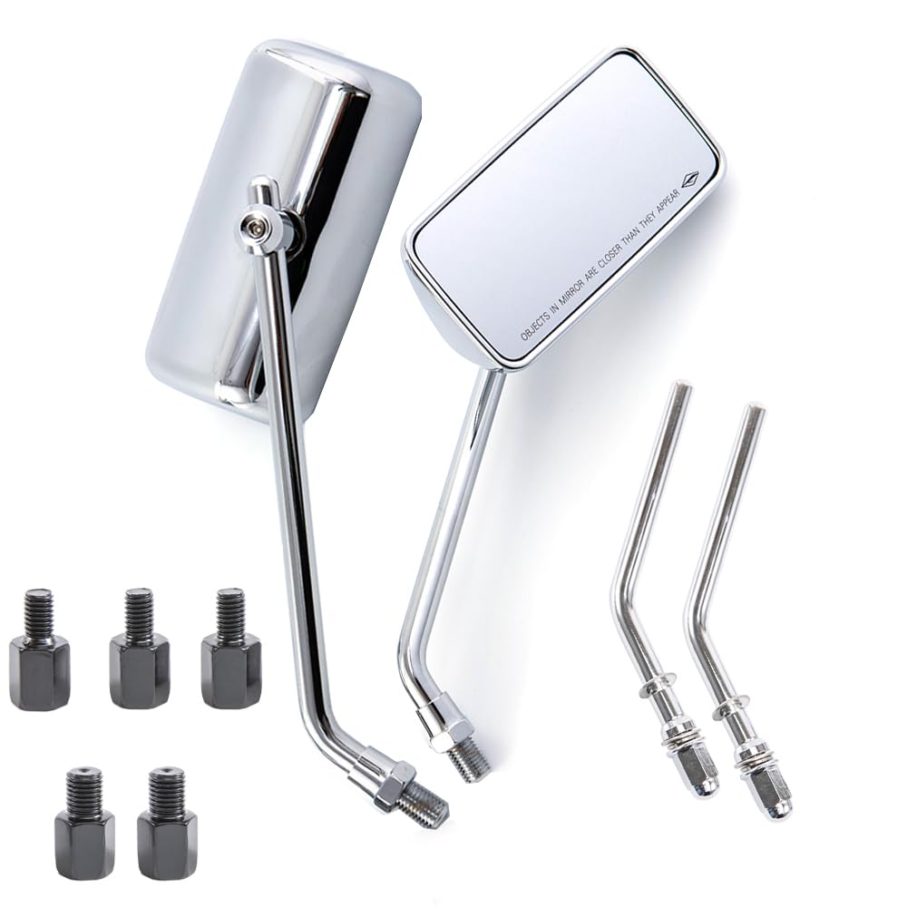 Rétroviseur de moto 8 mm 10 mm universel noir vintage en alliage d'aluminium rétroviseurs latéraux pour ATV Street Bike Cruiser Chopper Rectangle (Argent)