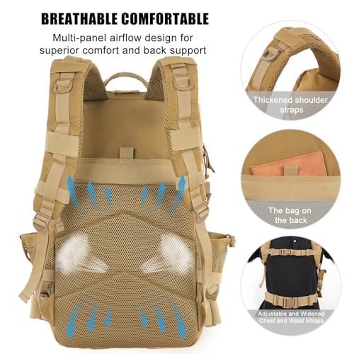 Image of Military Tactical Backpack 50L Large Day Backpack for Men Molle Army 3 Days Assault Pack Bug Out Bag Water Resistant and Heavy Duty Hiking Treeking Rucksack - Brown