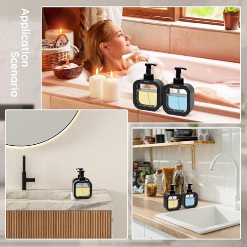 Image of Black Foaming Soap Dispenser Bottle - 300ml Refillable Pump Container for Hand Soap, Shampoo, Face Cleanser & More - Modern Square Design for Bathroom, Kitchen, Travel Use 1pc