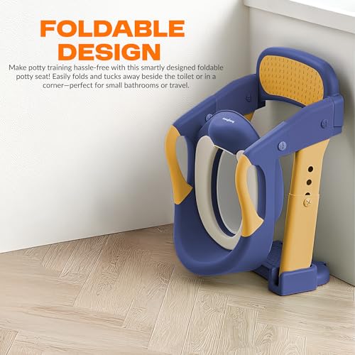 Image of Baybee Lumi 3 IN 1 Baby Potty Seat for Kids with Ladder | Foldable Western Toilet Seat with Step Stool & Adjustable Height | Portable Potty Training Seat | Toilet Chair for Kids 1 to 8 Years (Blue)