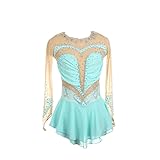 BaNps Girls' Unique Figure Skating Dress Women's Ice Skating Competition Outfits Training Roller Skate Wear Gymnastics Leotard Blue