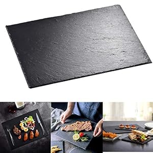 Borden van natuurlijke leisteen, zwarte steen, anti-eetbord, vierkant of rond, sushi barbecue-tapas onderzetter voor bar en keuken, levensmiddelenpresentatie (30 x 40 cm)
