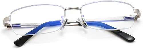 Miniatura 9 de QECEPEI Gafas de bloqueo de luz azul para hombre, medio marco, lentes transparentes, lentes de negocios, color gris brillante