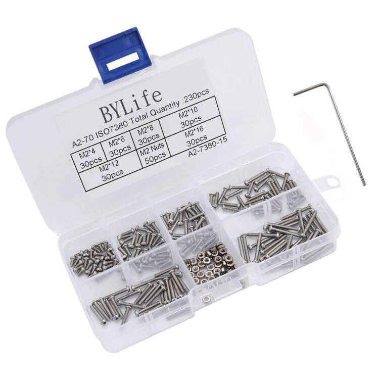 M2 Bolts and Nuts Set, 230pcs Stainless Steel Screws and Nuts Assortment Kit with Storage Box