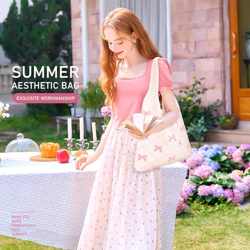 Image of KPX Crochet Tote, Beach Mesh Knitted Shoulder Bag - Large Aesthetic Hobo Bag for Women - Summer