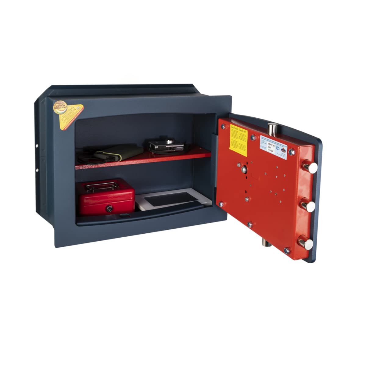 Technomax, Cassaforte a muro, Serie Gold Diplo modello GD/5, Apertura con Chiave a doppia mappa + Combinatore a 3 Volantini, Dimensioni mm. 340 (H) x 460 (L) x 200 (P)