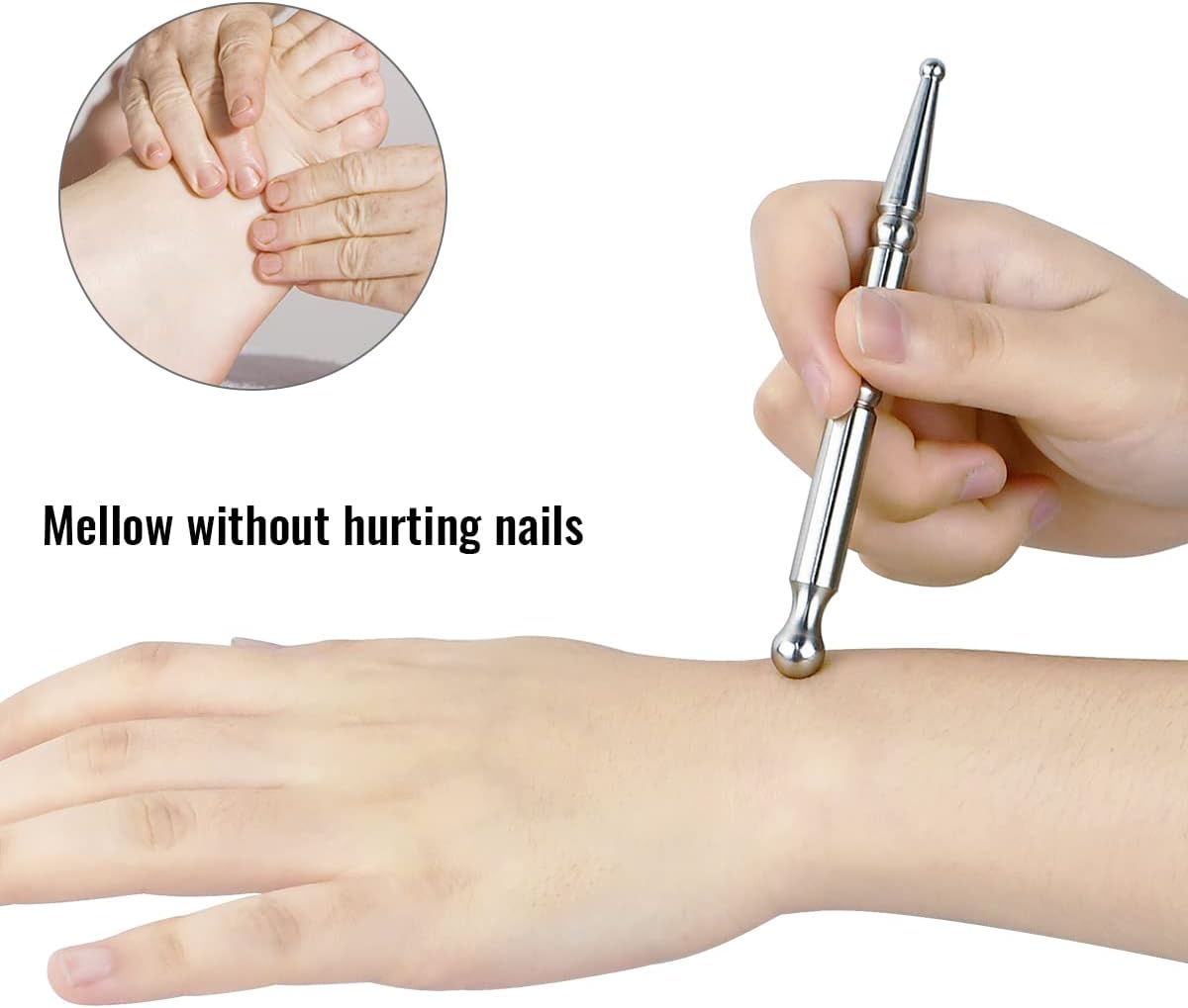 Tenalleys 1 Pcs Stainless Steel Acupuncture Massage Pen, Double Headed Body Point Probe Pen Manual Deep Tissue Massage Tool for Facial Reflexology Massage and Full Body Meridian Pain Relief (Silvery)