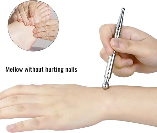 Miniatura 6 de 1 bolígrafo de masaje de acupuntura de acero inoxidable, sonda de punto corporal de doble cabeza, herramienta de masaje manual de tejido profundo