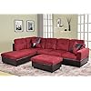 Beverly Fine Furniture Andes Microfiber with Faux Leather Sofa Set With Ottoman, Red Raspberry