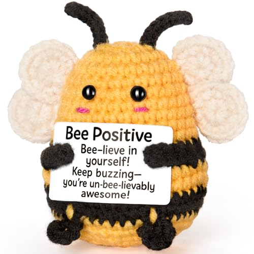 Positive Crochet Animal Bee – Christmas & Thanksgiving Stocking Stuffer, Cute Handmade Encouragement Gift for Women Men Friends Coworkers Teachers, Emotional Support Birthday Self-Care Desk