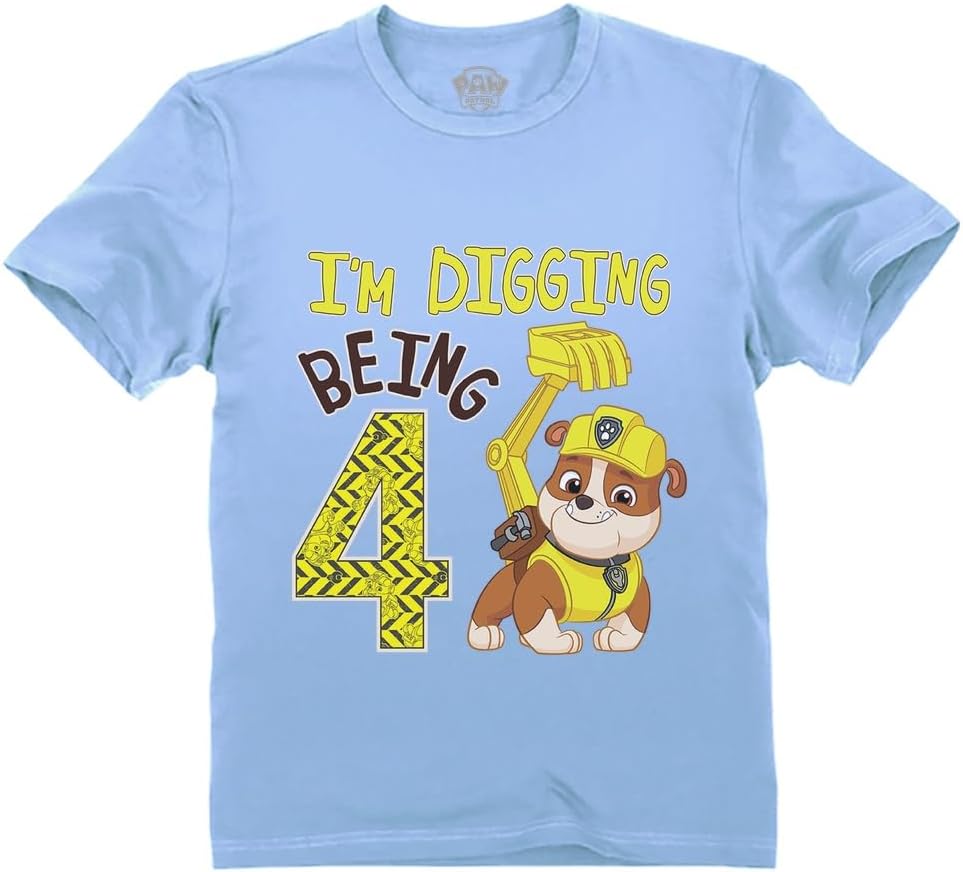 Paw Patrol Rubble Digging Being 4 T-Shirt for Toddler Boys - 4th Birthday Outfit with Construction Bulldozer Theme