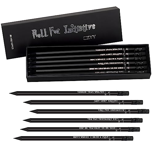 CZYY DND Pencil Set, 12 Hexagon 2HB Gaming Pencils with RPG Slogans