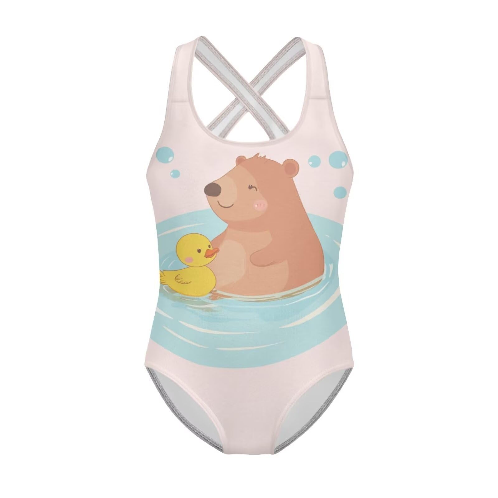 Viewamoon Girls Swimsuit Size 13-14 Duck Capybara One-Piece Athletic Swimwear for Water Park Adventure Cross-Back Shoulder Straps Design Bathing Suits for Girls