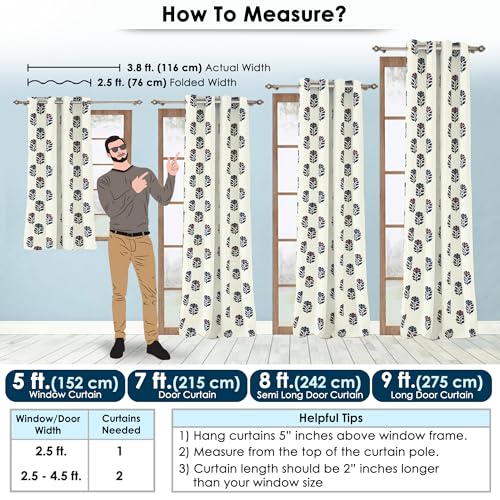 Image of Story@Home Cotton Curtain | Curtains 8 Feet Long Set of 2 | Motif Printed | Bohemian Curtain | Room Darkening | Semi Long Door Curtains for Living Room | (116 X 242 Cm, White & Maroon /Navy Blue)