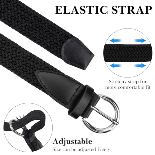 Linkidea Elastic Braided Kids Belt, Adjustable Buckle Black Belt for Girls2