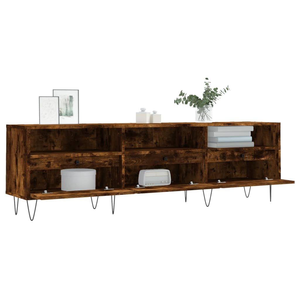 TV-Ständer für Fernseher bis zu 60 Zoll, TV-Schrank, Entertainment-Center mit 3 Schubladen, Regalen und Metallbeinen, lange Boho-Media-TV-Konsole für Wohnzimmer (D-Beine, Raucheiche)