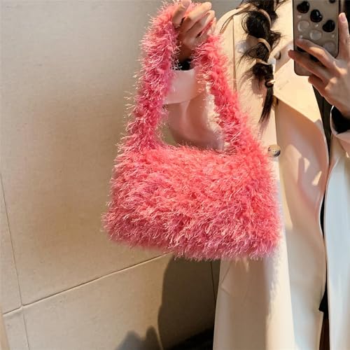 Image of Fluffy Shoulder Hobo Bag Handbag and Purse Women Y2K Fuzzy Soft Plush Underarm Tote Bag