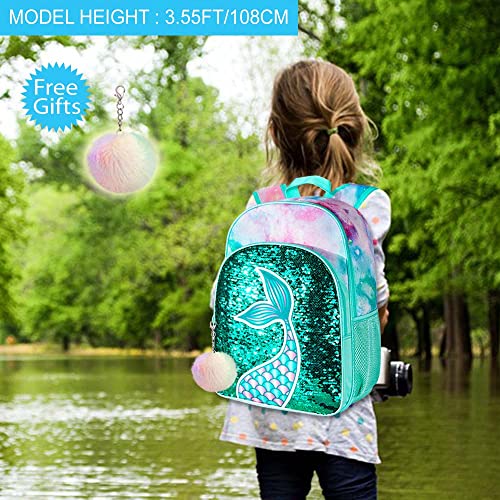 Gxtvo 3Pcs Mermaid Backpack For Girls, 16" Sequin Prechool Elementary Bookbag And Lunch Box #TOP5