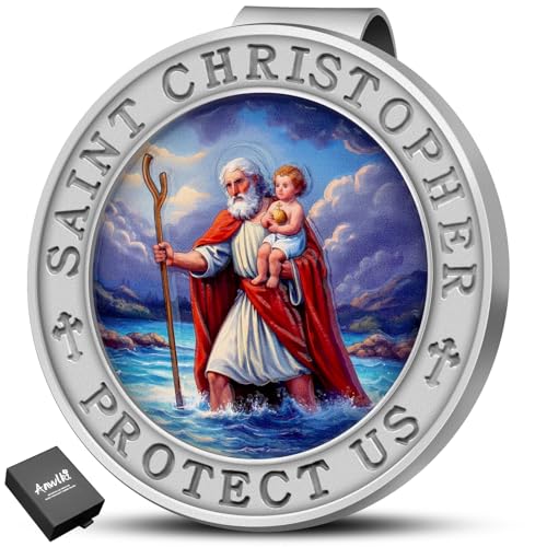Anwlki Saint Christopher Medal for Car, Colorful 3D Relief St Christopher Visor Clip Bless Driving Safety Religious Gift for Parent, Family, Friend, Driver (1)