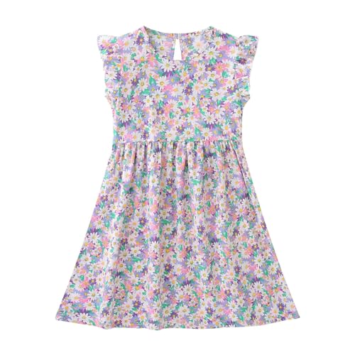 Children Floral Girls Dress Summer Ruffle Silk Dresses Seaside Beach Short Sleeve Clothes Causal Soft Loose Skirt