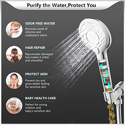Image of FEELSO Filtered Shower Head with Handheld, High Pressure 3 Spray Mode Showerhead with 60 inch Hose, Bracket and 15 Stage Water Softener Filters for Hard Water Remove Chlorine and Harmful Substance