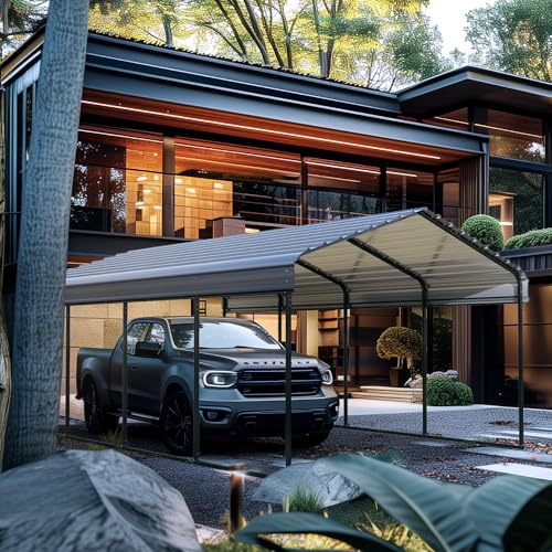 Image of GREEN PARTY 12x20 ft Metal Carport Heavy Duty Frame Canopy Garage Shelter