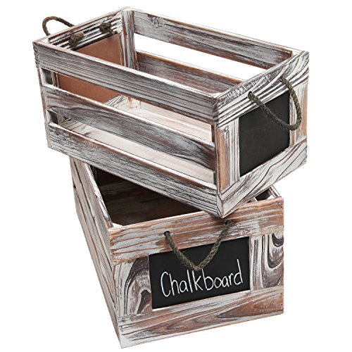 MyGift® Distressed White Wash Wood Rustic Nesting Boxes/Storage Crates w/Chalkboard Labels (Set of 2)