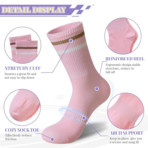 SeeyAN Womens Crew Socks Athletic Casual Cotton Long Socks Stripe Sport High Socks 5 Pairs4