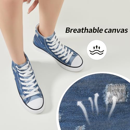 Womens High Top Sneakers,Black Canvas Tennis Shoes for Womens Fashion Lace Up Casual Shoes,Classic High Tops Walking Comfort Sneakers for Women3