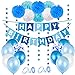 Globos de Cumpleaños Azules, Decoracion Cumpleaños Niño, Globos de Fiesta Cumpleaños Infantil, Guirnalda Feliz Cumpleaños, Adornos Cumpleaños, Globos Azules y Pompones para niños 1 año, 2 años
