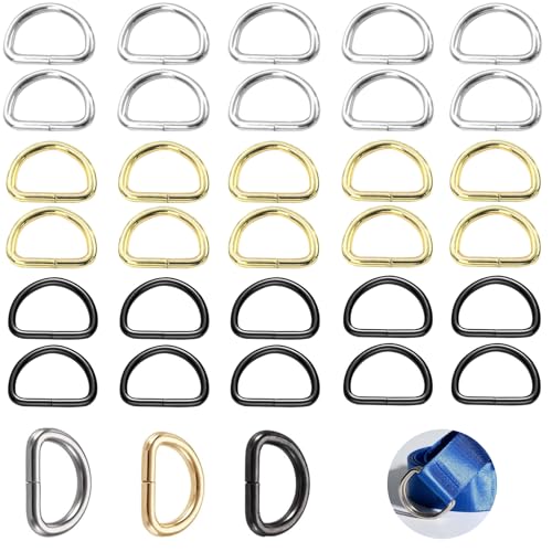 30 Stück Karabiner D-Ringe aus Metall, 25 mm Halbringe D Ringe Schnalle aus vernickeltem Stahl, Mehrzweck-D-Ring Klein für Taschen Gürtelschnallen Rucksack (3 Farben,Gold, Silber, Schwarz)