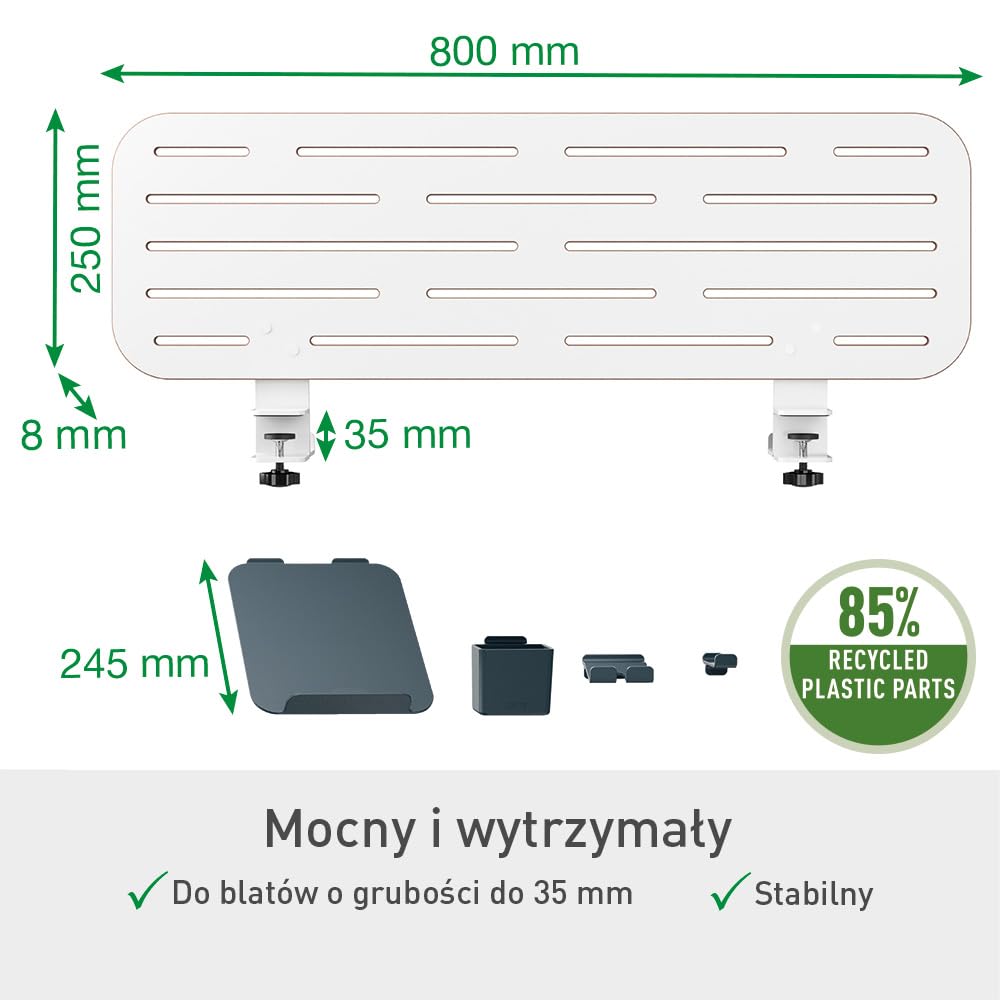 Organizer Leitz Ergo na akcesoria, mocowany do biurka, z uchwytem na laptopa, 80 x 25 cm, 65490000