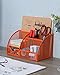 EasyPAG Mesh Desk Organizer with Drawer Multi-Functional Pen Holder Stationery Organizer for Office School Supplies 6 Compartments Dorm Organizers and Storage for Desk, Orange