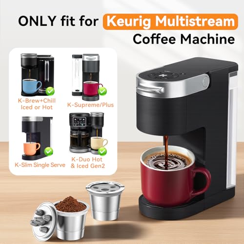 Image of CAPMESSO Reusable K Cups for Keurig: 4 Stainless Steel Coffee Pods 5-hole Metal Coffee Filters for Keurig K Supreme /K Slim /K-Brew Chill /K-Duo Gen 2 with Multistream Technology, No BPA, Durable