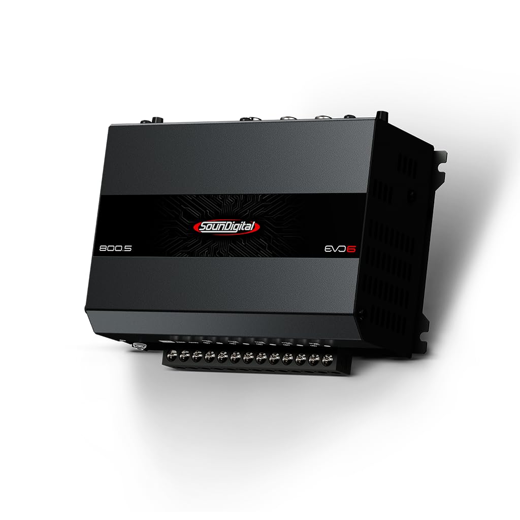 SounDigital 800.5 EVO 6.0 Amplificateur de voiture 5 canaux | 800 W RMS | 4 ohms | Filtre passe-haut / bas | Entrée RCA | Amplificateur HiFi compact de voiture