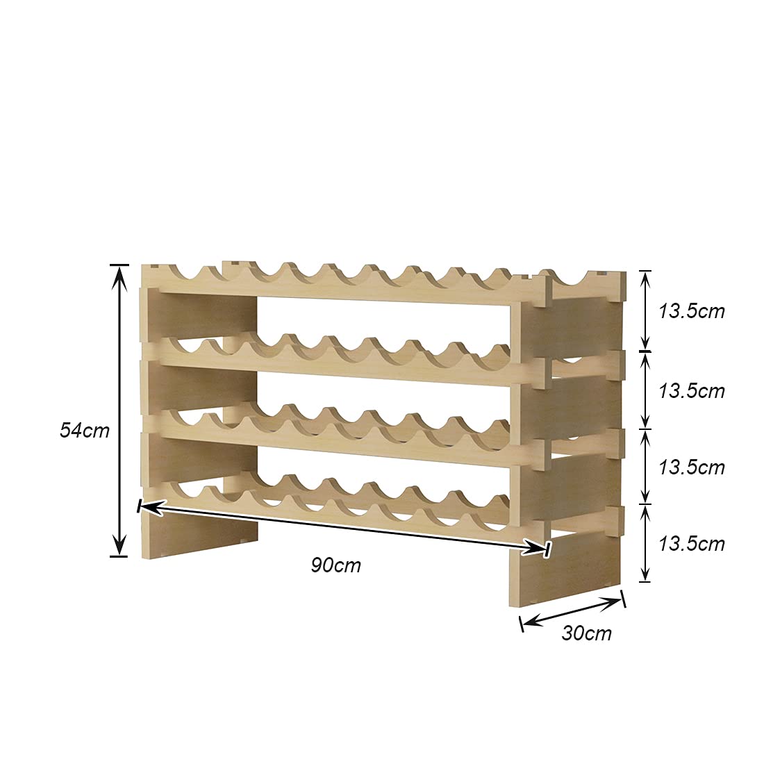 DlandHome Weinregale, 4-lagig, stapelbar, für 32 Flaschen, freistehend, Weinregal, freistehend, aus Holz