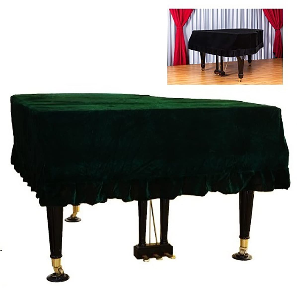 Copertura per Pianoforte a Coda, Copertura per Pianoforte Lavabile, Copertura Antipolvere con Bordo Morbido, Protezione Decorativa in Tessuto/Green/180 cm (M)