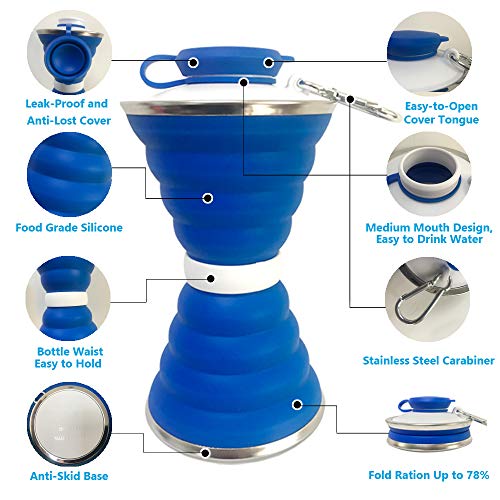 Image of Collapsible Water Bottle, Camping Cup With Carabiner, Reuseable Silicone Foldable Leak Proof Portable Sports Travel Water Bottles For Outdoor, Travel Gym Hiking, BPA Free, Cycling Cups with Carabiner