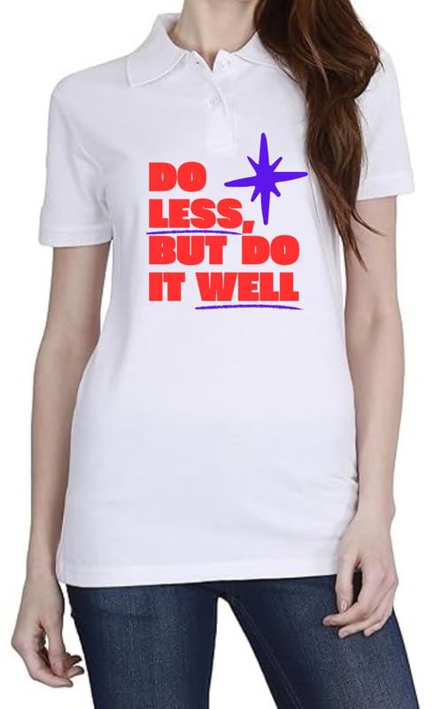 Do Less (RED) White Women Polo T-Shirt-image-2