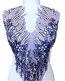 Lace Applique 3D Beaded Embroidered Floral Rhinestone Trim Patches Great for DIY Neckline Bodice Wedding Bridal Prom Dress A2AB (A, Purple)