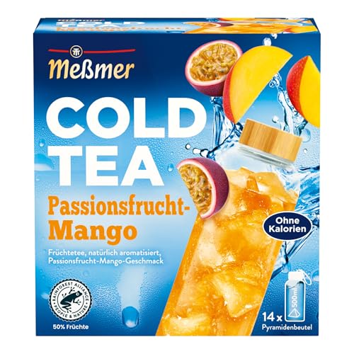 Meßmer Cold Tea Passionsfrucht-Mango| Früchtetee | Kaltaufguss | ohne Zuckerzusatz | 14 Pyramidenbeutel