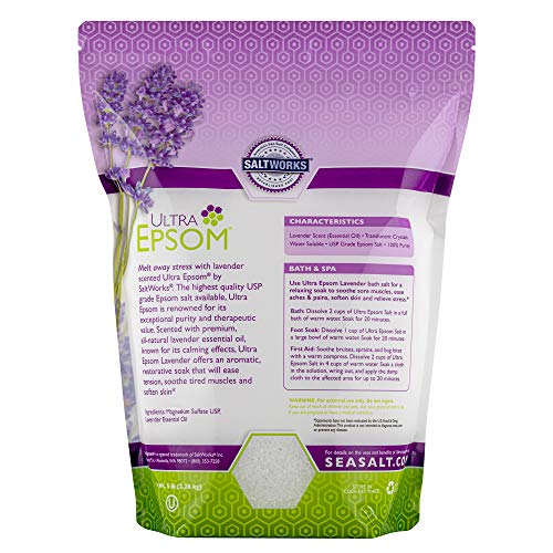 SaltWorks Ultra Epsom, Lavender Scented Premium Epsom Bath Salt, 5 Pound Resealable Bag