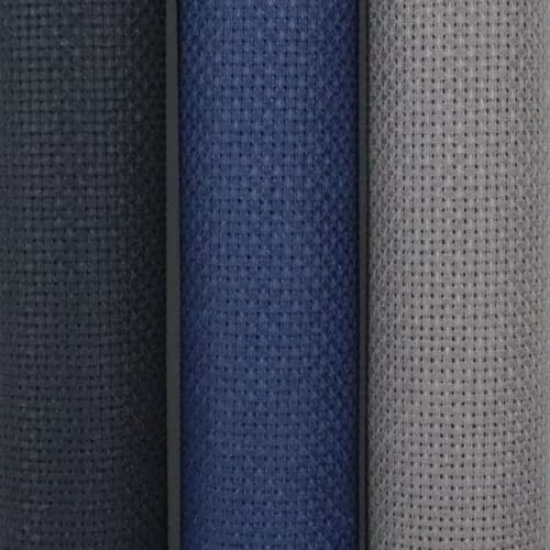 Image of KCS 3 pc of 15 inch x 18 inch(38cmx45cm) Counted Cross Stitch Cotton Aida Cloth Needlework Rolled Fabric Box,16CT,Navy Blue+Dark Grey+Black