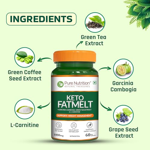 Image of Pure Nutrition Keto Fatmelt with Garcinia Cambogia for Weight Loss with Green Tea Extract & L Carnitine | Craving Control | Weight Management Supplement Supports Healthy Digestion & Metabolism - 60 Veg Capsules