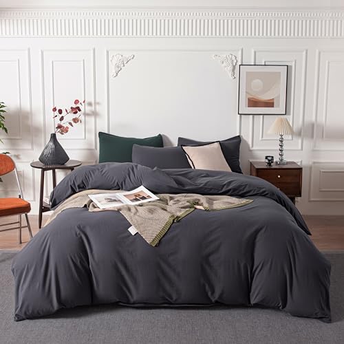 Janlive Washed Cotton Duvet Cover Set Linen Feel Textured Ultra