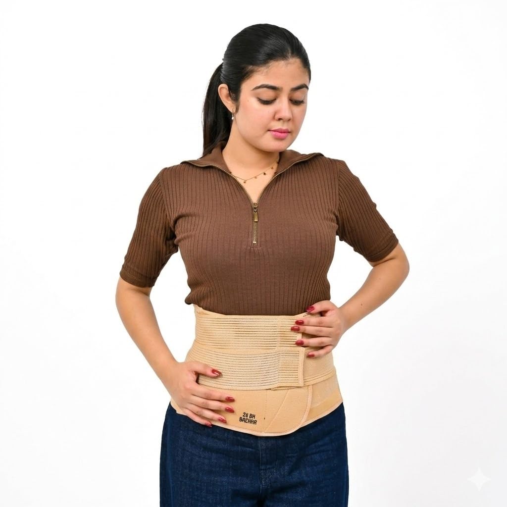 24 BH BAZAAR Abdominal & Back Support Belt | Free Size, Adjustable Double Strap | Postpartum Belt After Delivery & C-Section | Back Pain Relief Belt | Lumbar Support, Waist & Tummy Compression Belt for Men & Women Pack of-1